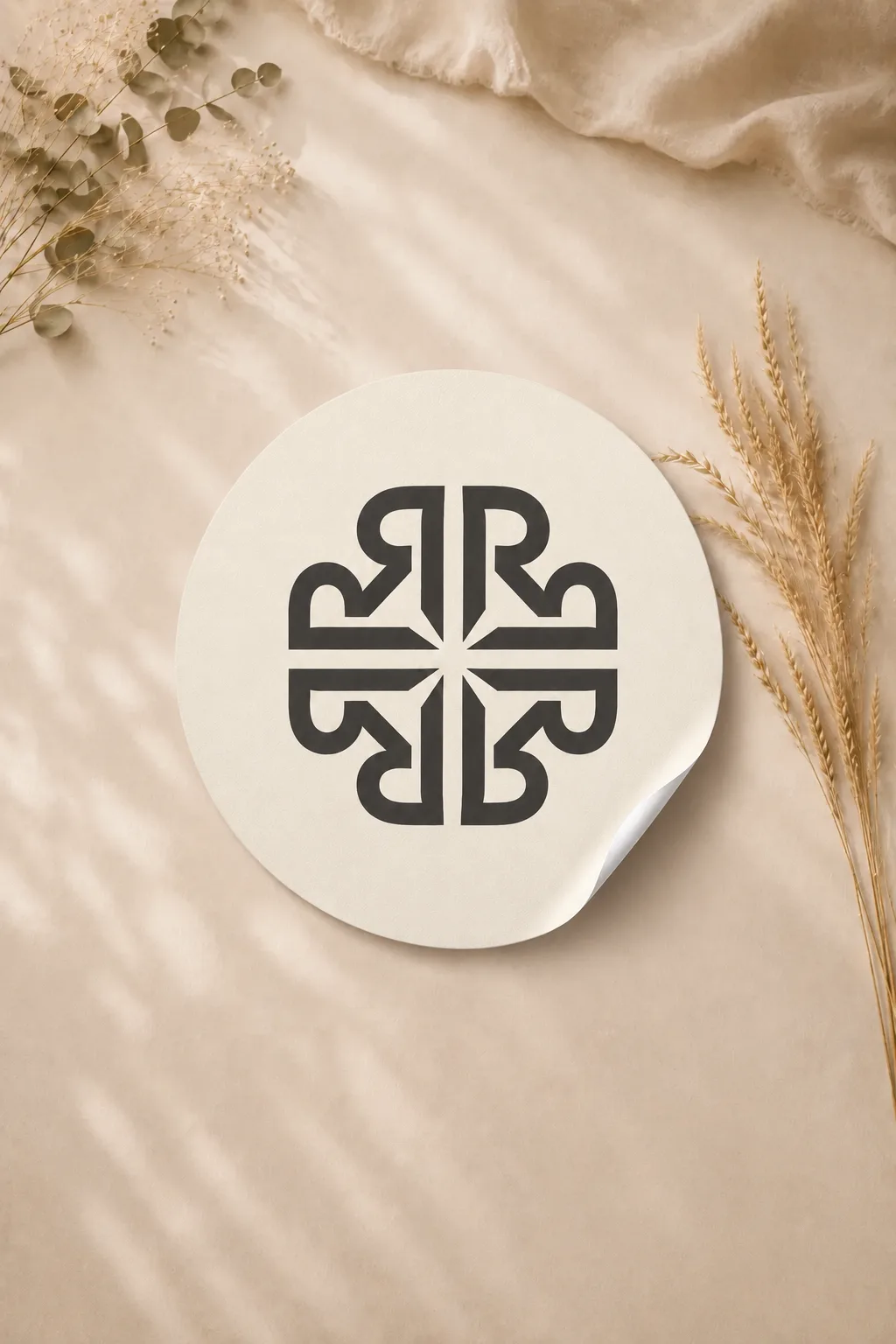 Ivory Rynell monogram sticker in a botanical setting