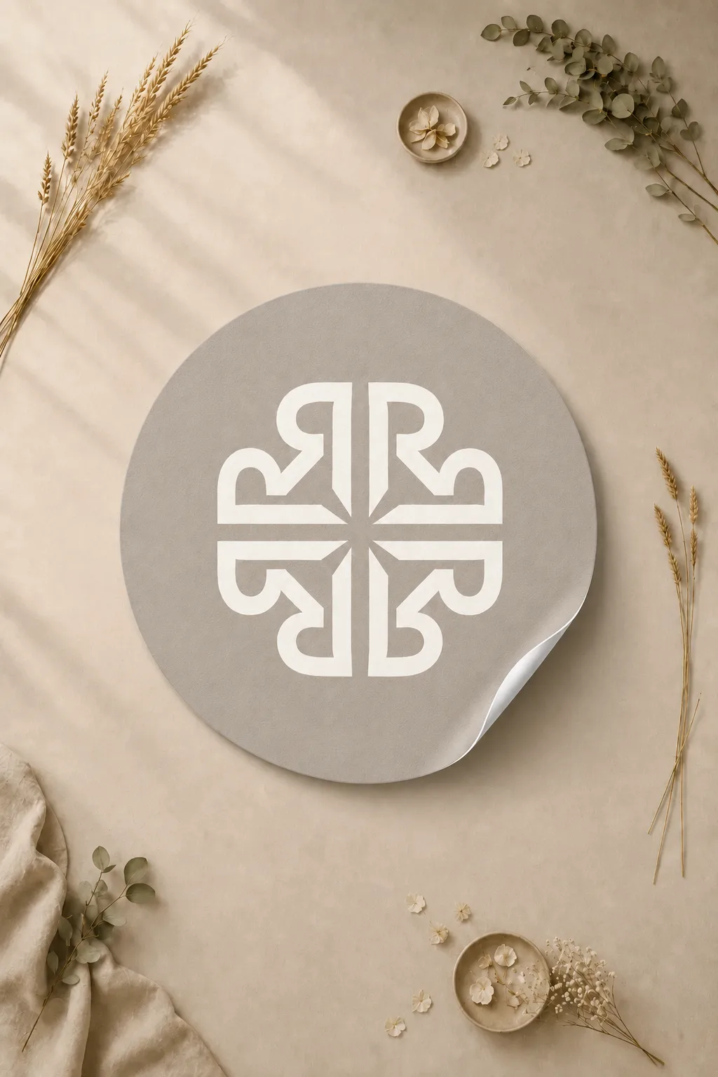 Stone Rynell monogram sticker in a botanical setting