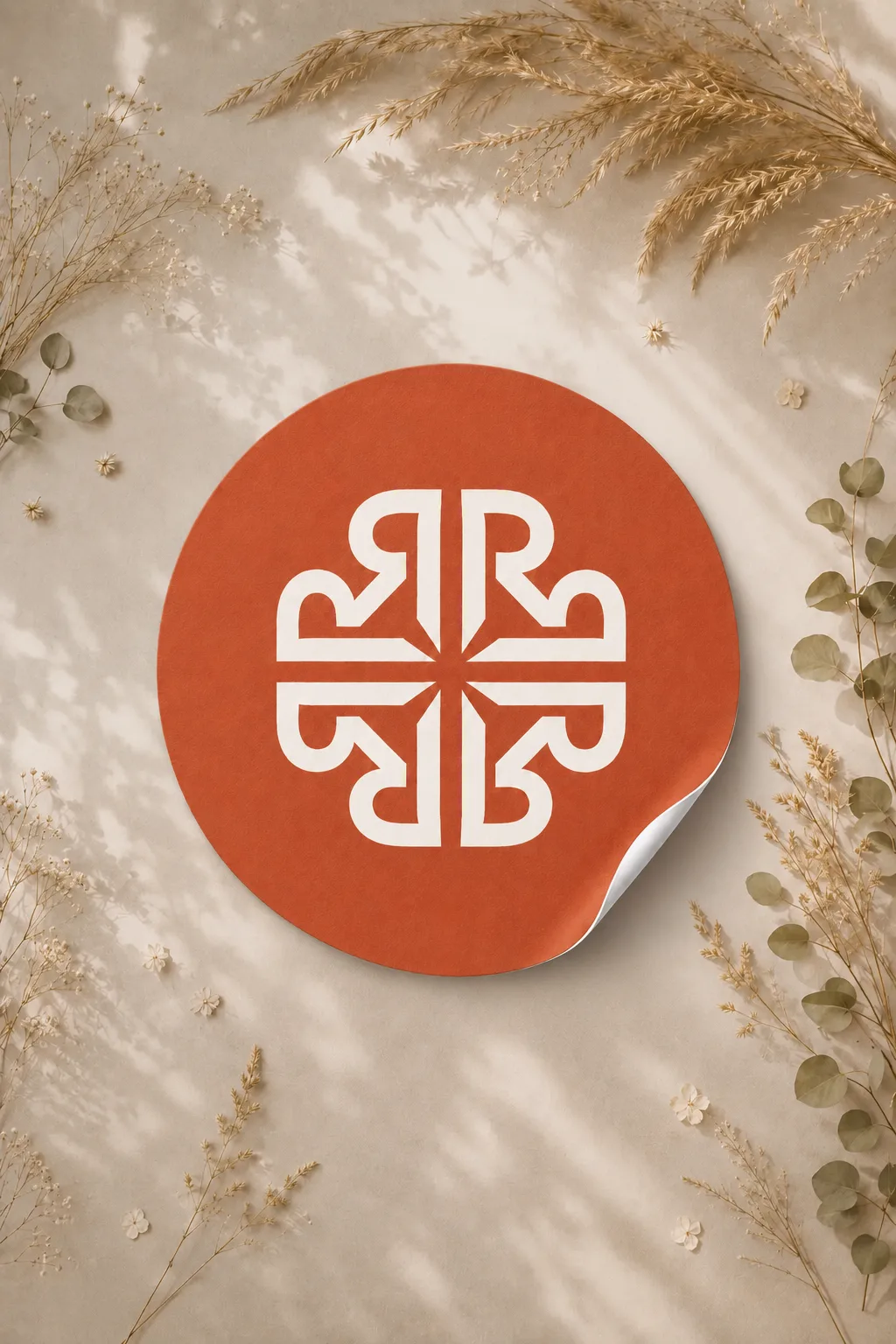 Terra Rynell monogram sticker in a botanical setting